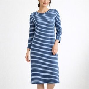 Sonnet James Blue White Striped Midi Dress Size Small Stretch Athleisure